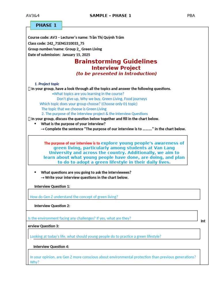 Green Living Interview Project Overview | PDF