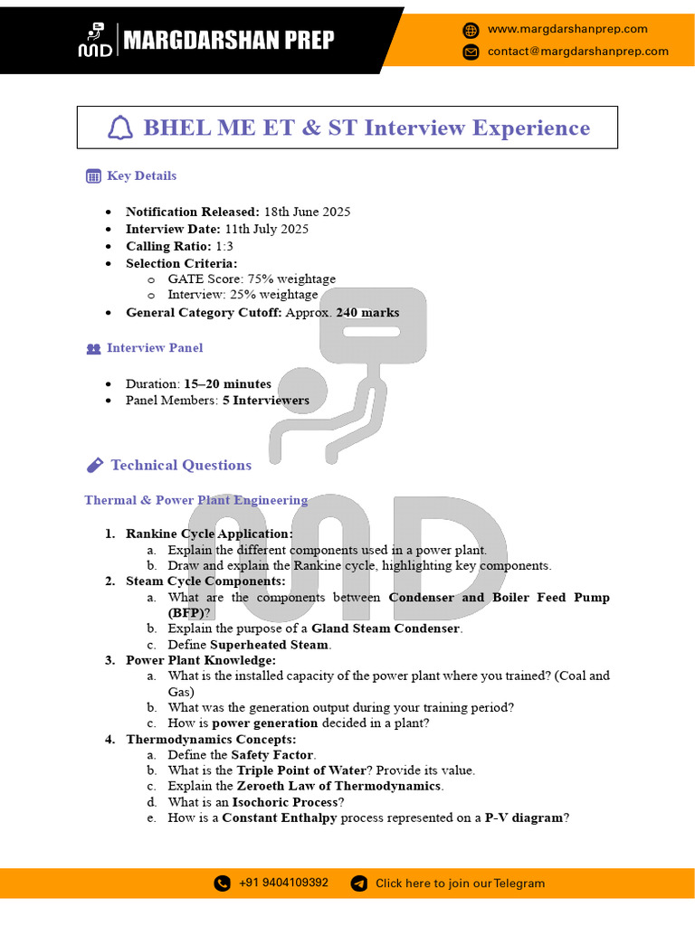 BHEL ME ET & ST Interview Insights | PDF | Diesel Engine | Engines