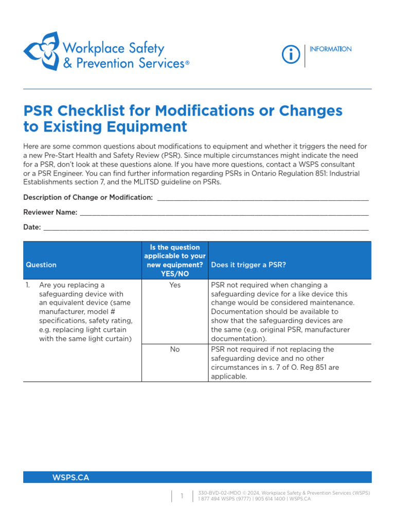 PSR Guidelines for Equipment Modifications | PDF | Occupational Safety ...