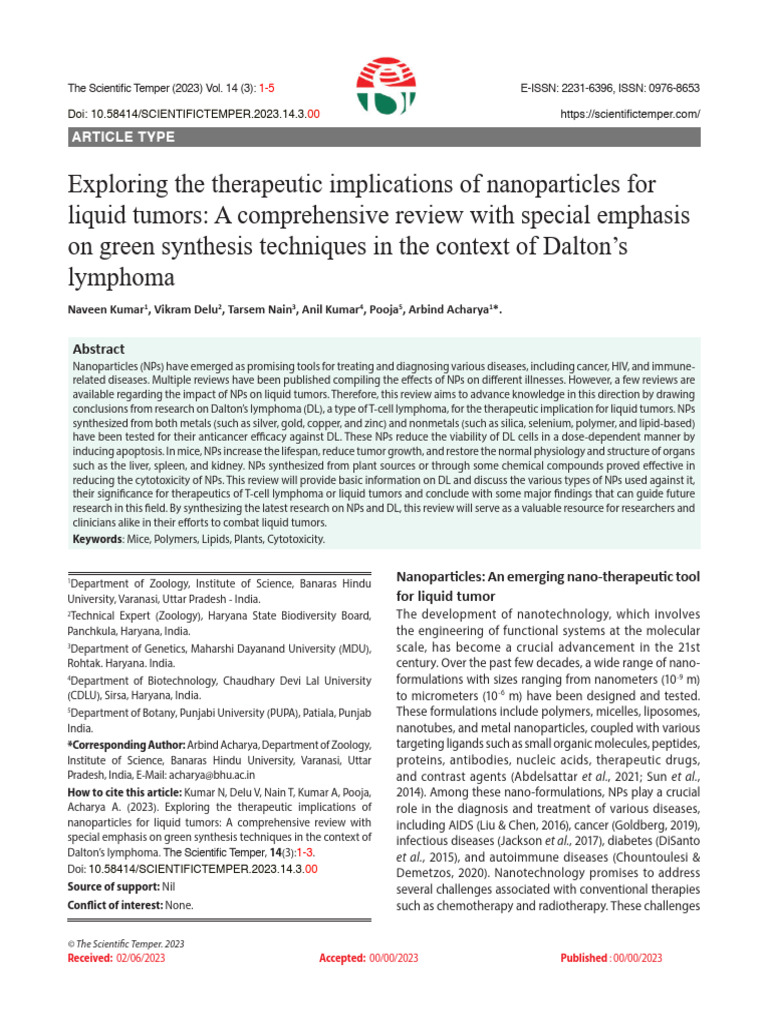 NK - Exploring The Therapeutic Implications of Nanoparticles For | PDF ...