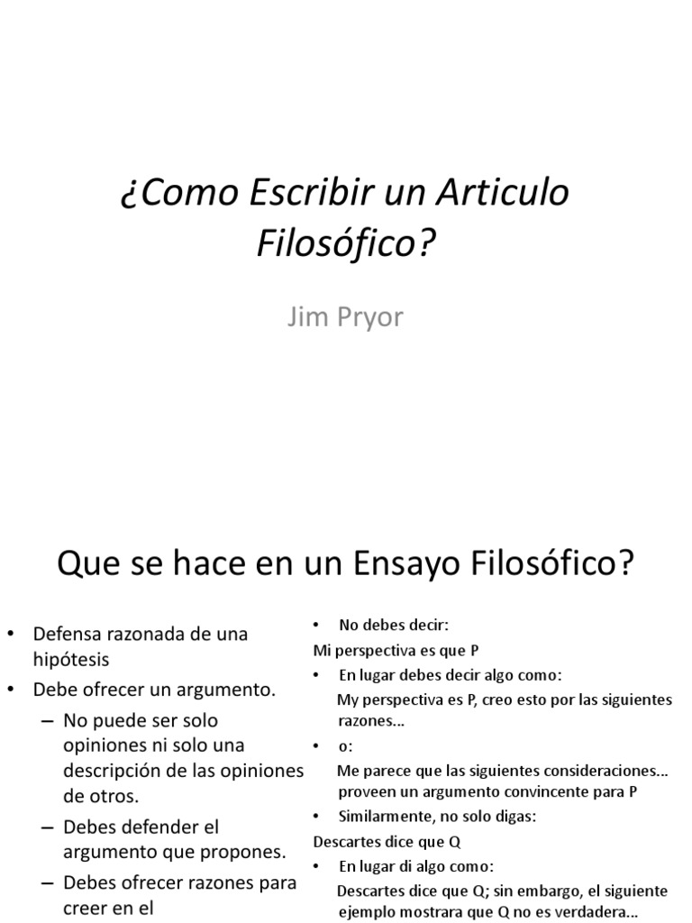 III Como Escribir Un Articulo Filosofico René Descartes Hipótesis