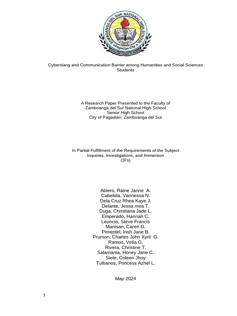 Cyber Slang: Communication Barriers in SHS | PDF | Survey Methodology ...