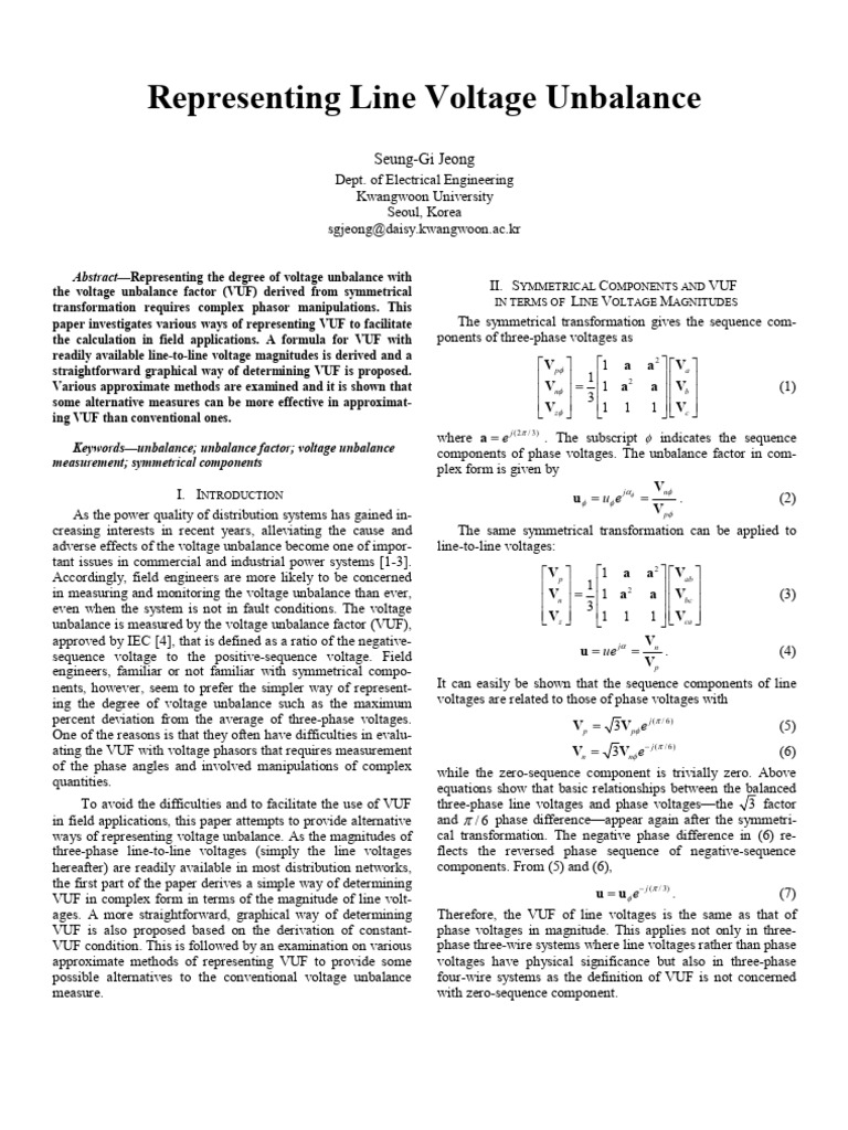 Simplified Voltage Unbalance Factor Methods | PDF | Electrical Engineering