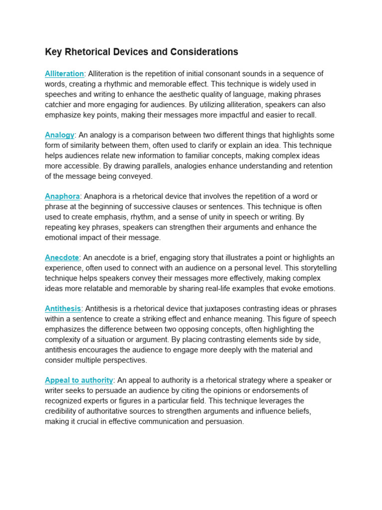 Key Rhetorical Devices for Speeches | PDF | Public Speaking | Rhetoric