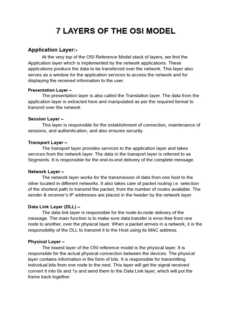 Understanding the 7 OSI Model Layers | PDF