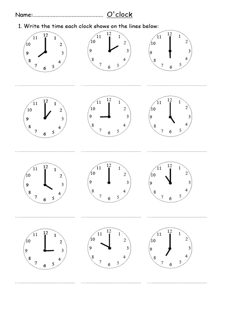 Write The Time O'Clock Worksheet 250603 190103 | PDF
