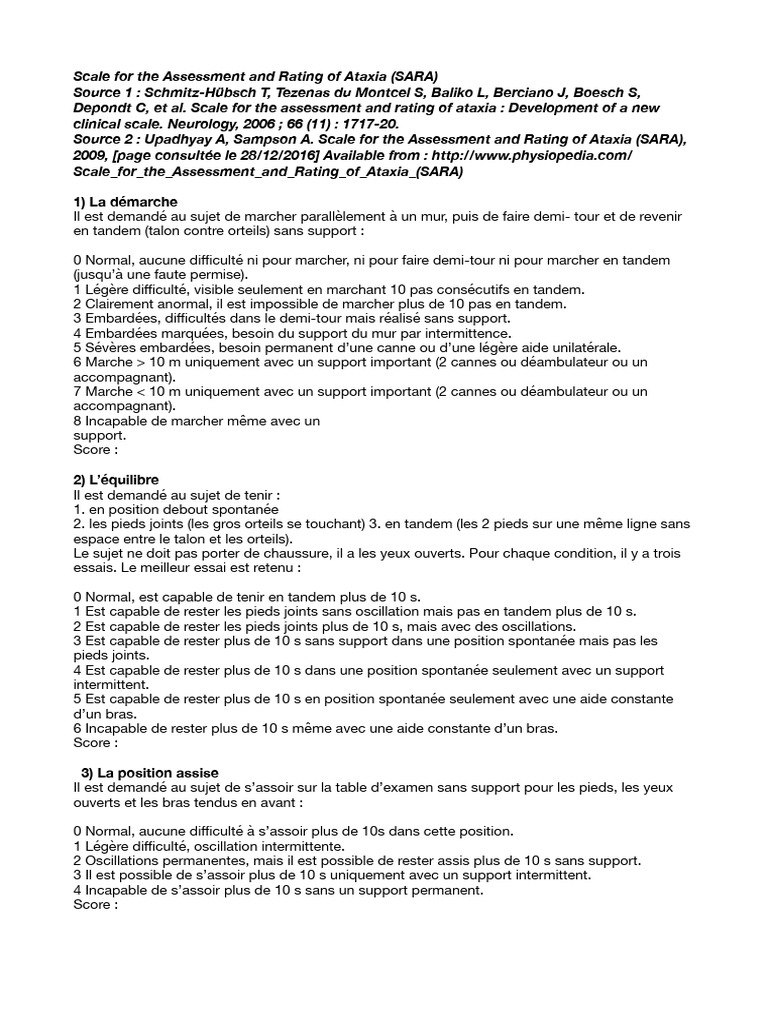 Évaluation de l'Ataxie : Échelle SARA | PDF | Appareil locomoteur