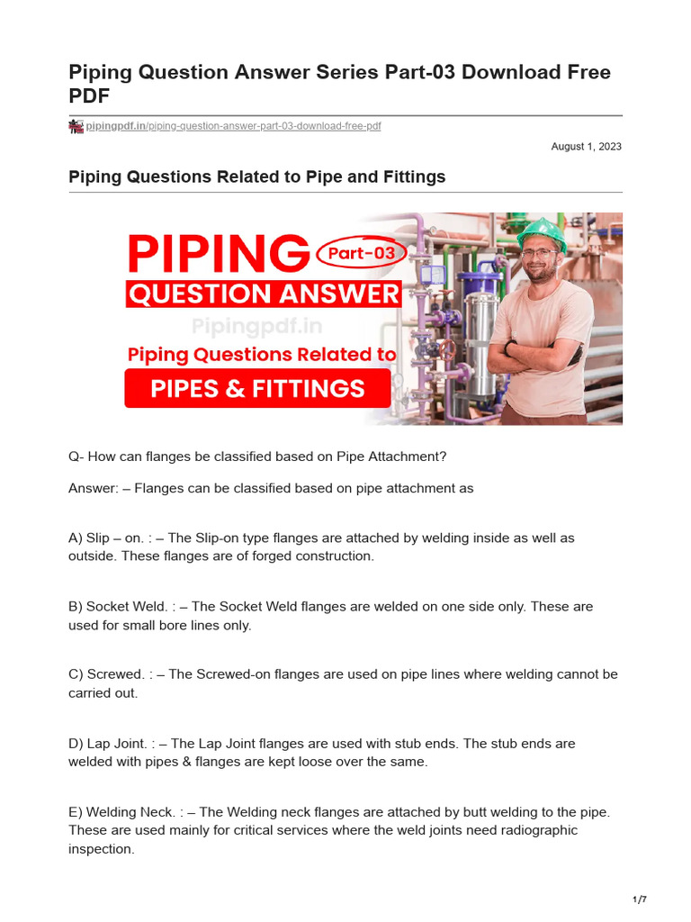 Piping Questions: Flanges & Gaskets Guide | PDF | Pipe (Fluid ...