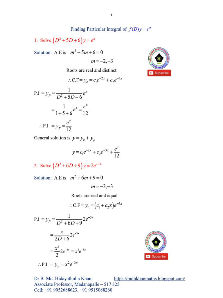 Finding Particular Integral Method 1 | PDF