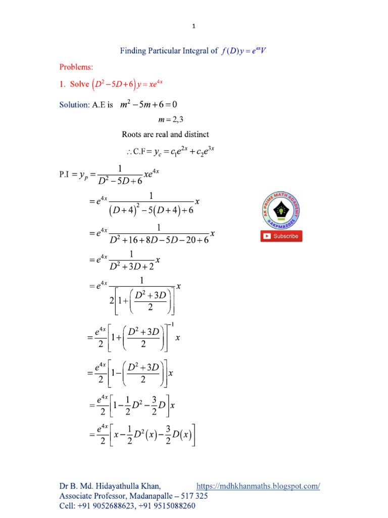 Finding Particular Integral Method 4 | PDF