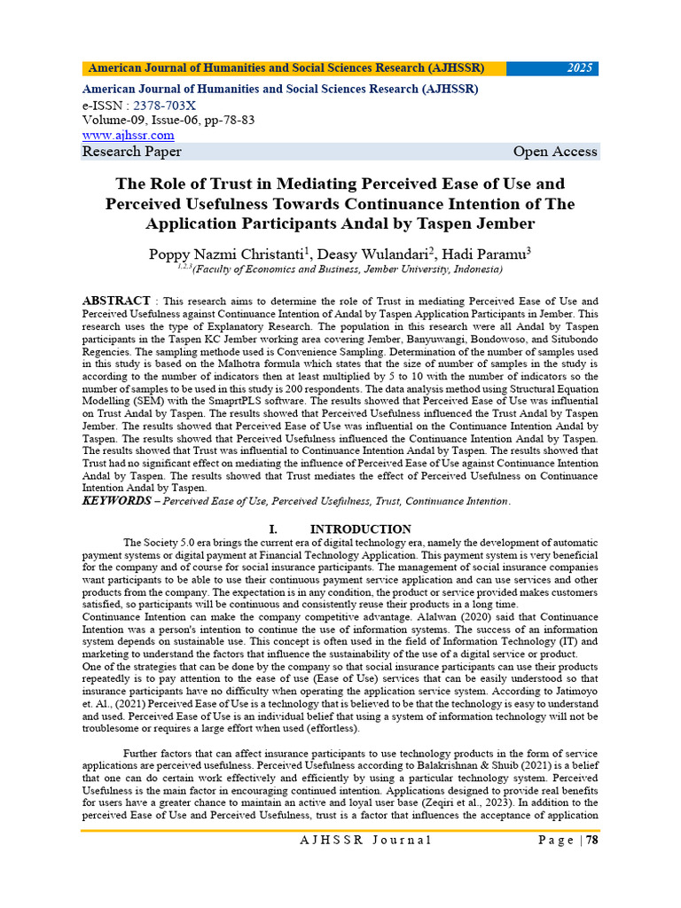 Trust and Continuance in Taspen Apps | PDF | Intention | Usability