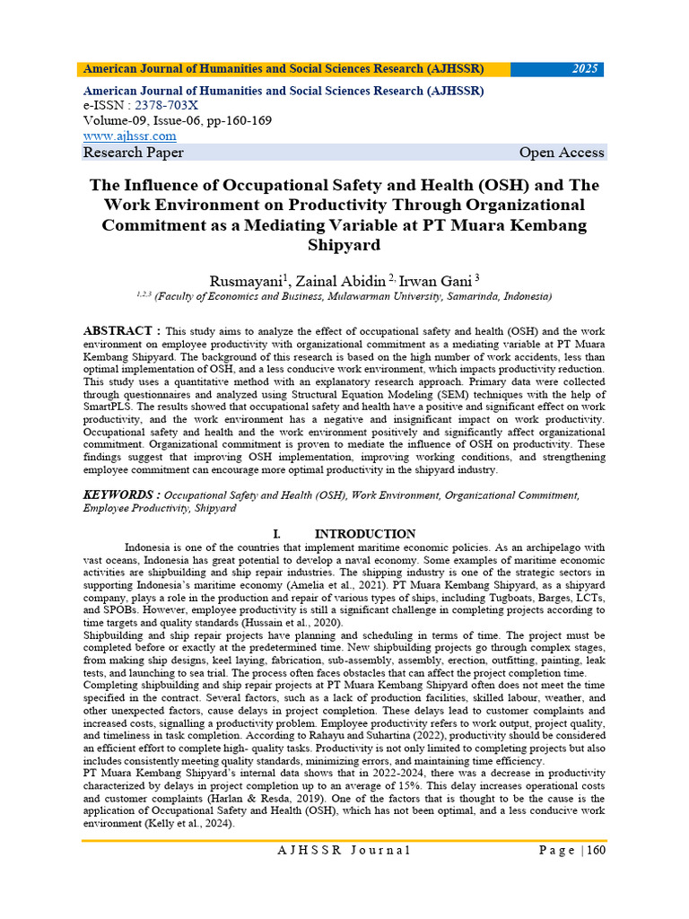 The Influence of Occupational Safety and Health (OSH) and The Work ...