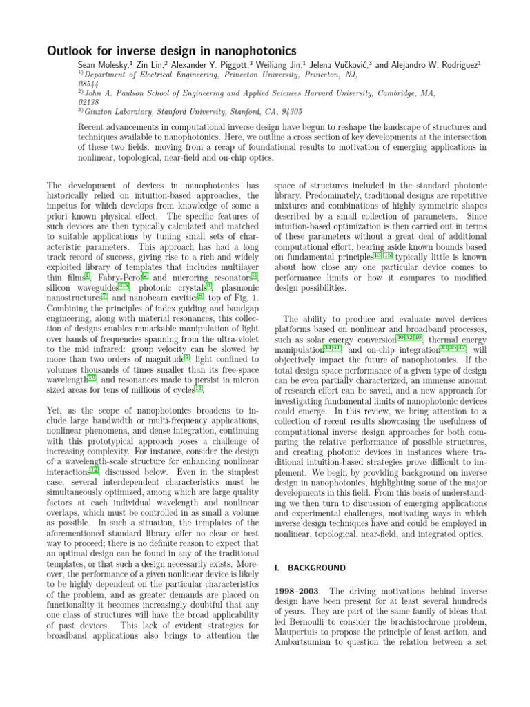 Outlook Inverse Design in Nanophotonics | PDF | Applied And ...