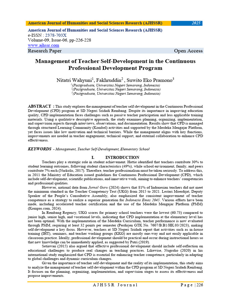 Management of Teacher Self-Development in The Continuous Professional ...