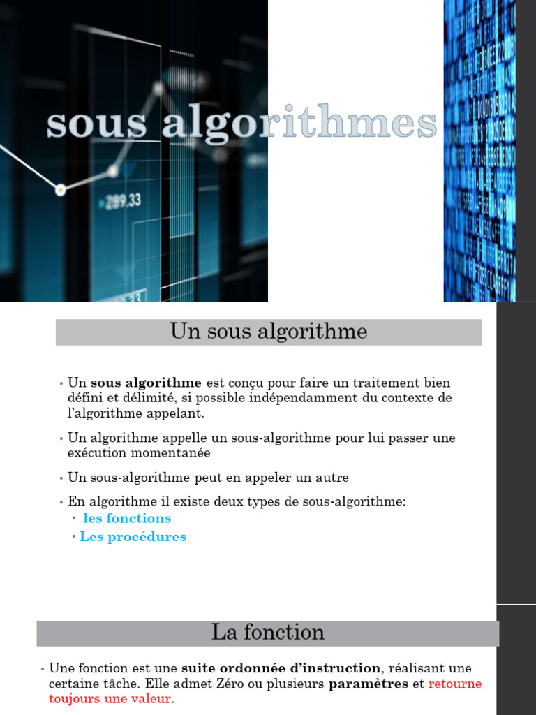 Sous-algorithmes : Fonctions et Procédures | PDF | Paramètre ...