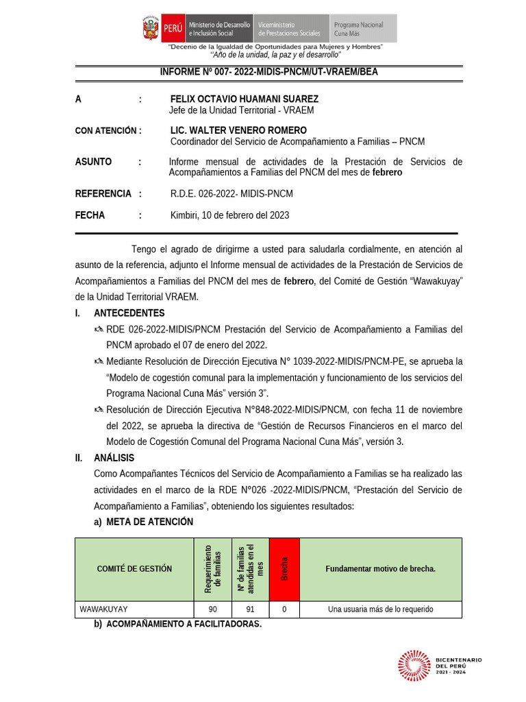 Informe Mensual PNCM Febrero 2023 | PDF