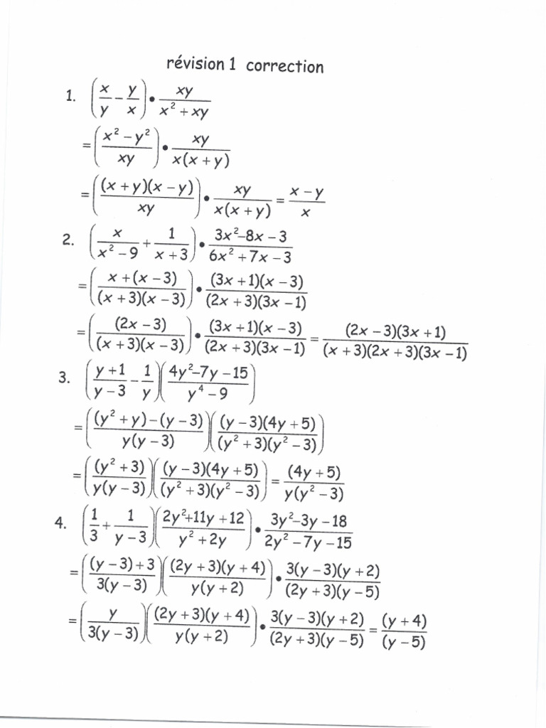 Correction Révision1 Factorisation Math SN Secondaire 4 | PDF