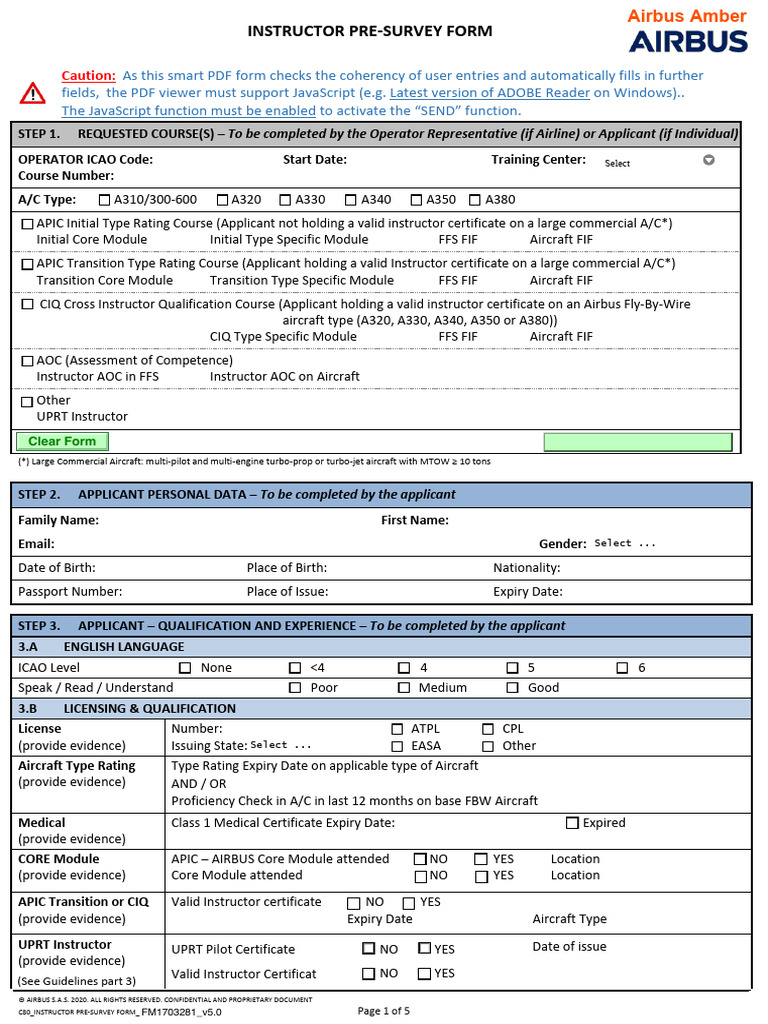 Instructor Pre-Survey Form Guide | PDF | Aircraft | Airbus