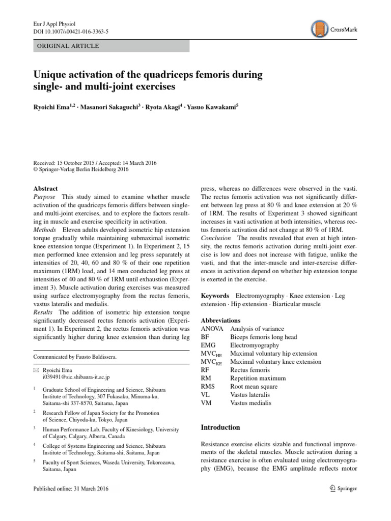 Unique Activation of The Quadriceps Femoris During - Single and Multi ...