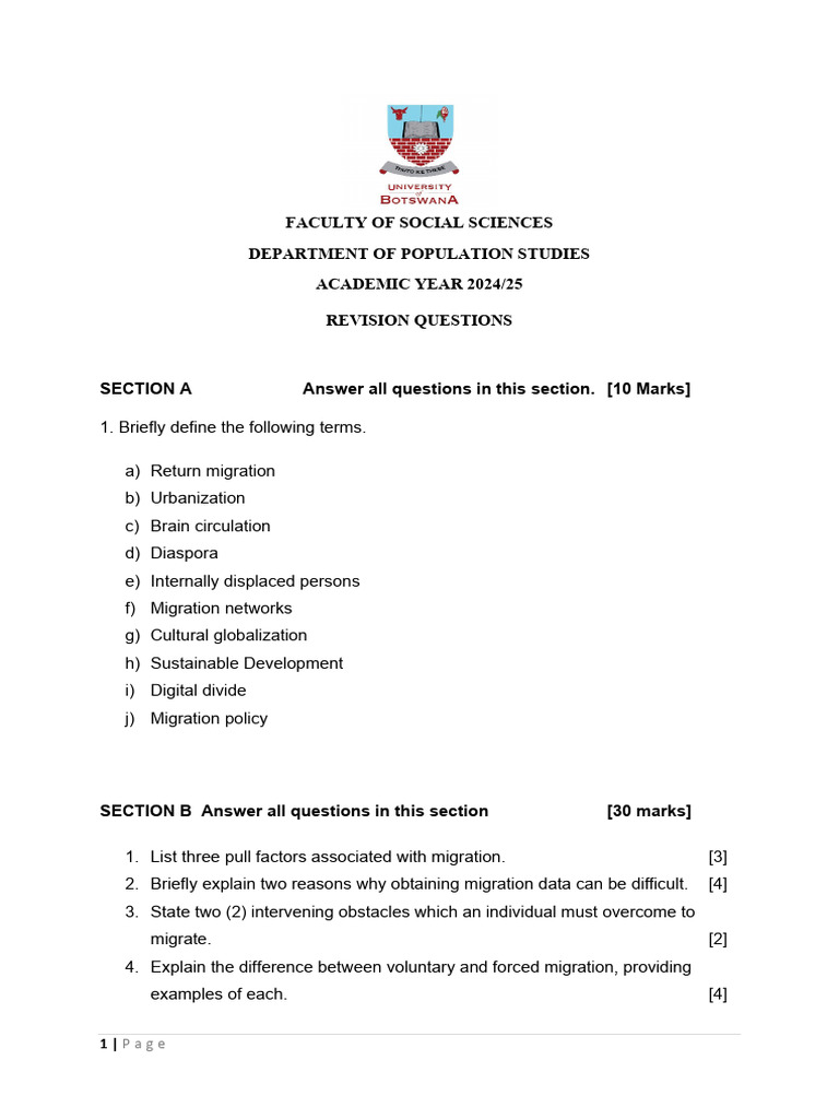 Migration Studies Revision Questions | PDF | Human Migration | Economies