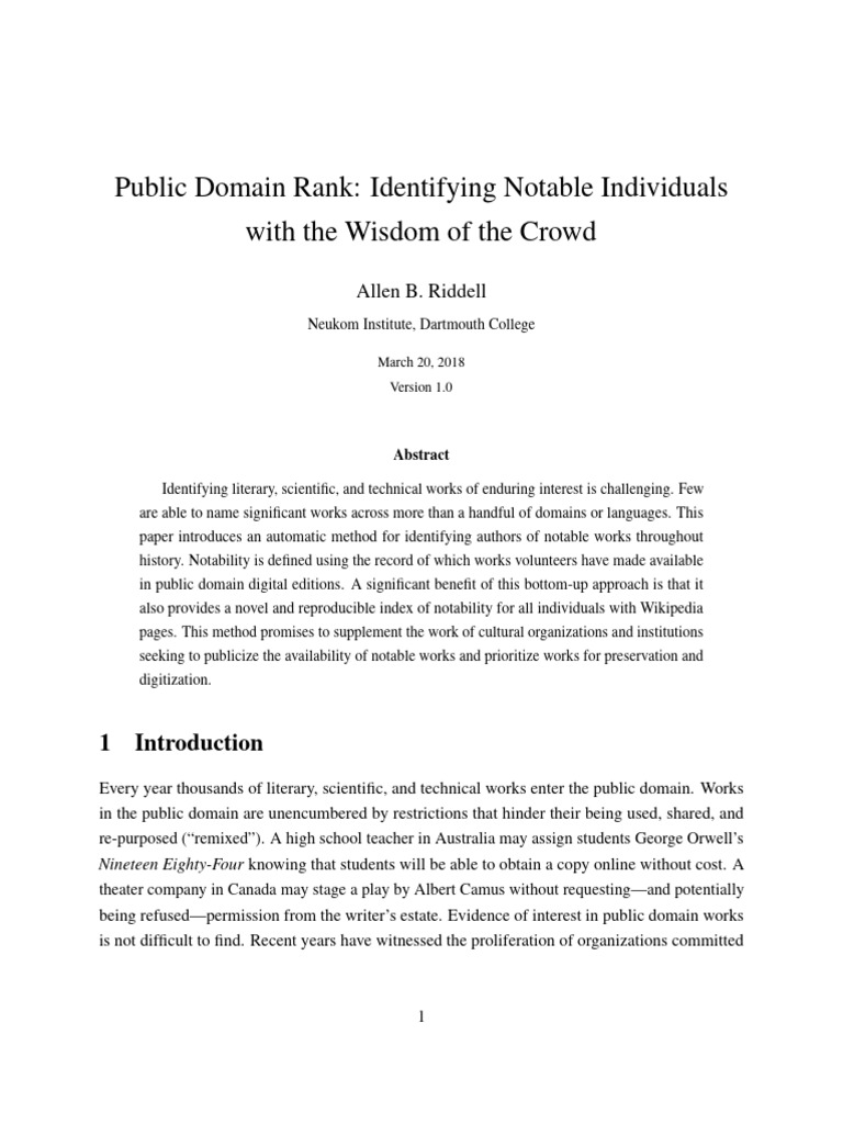 Public Domain Notability Ranking Method | PDF | Wikipedia | David Hume