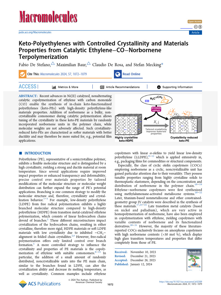 Keto-Polyethylenes via Ethylene Copolymerization | PDF | Polyethylene ...