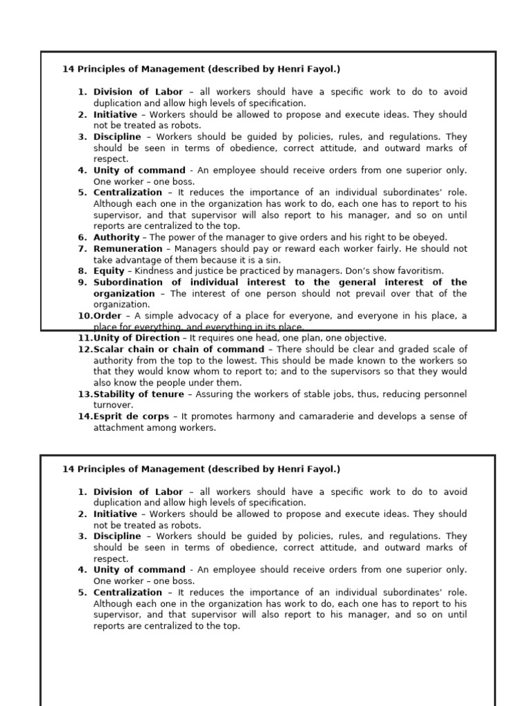 Fayol's 14 Principles of Management | PDF | Cost Of Living | Employment