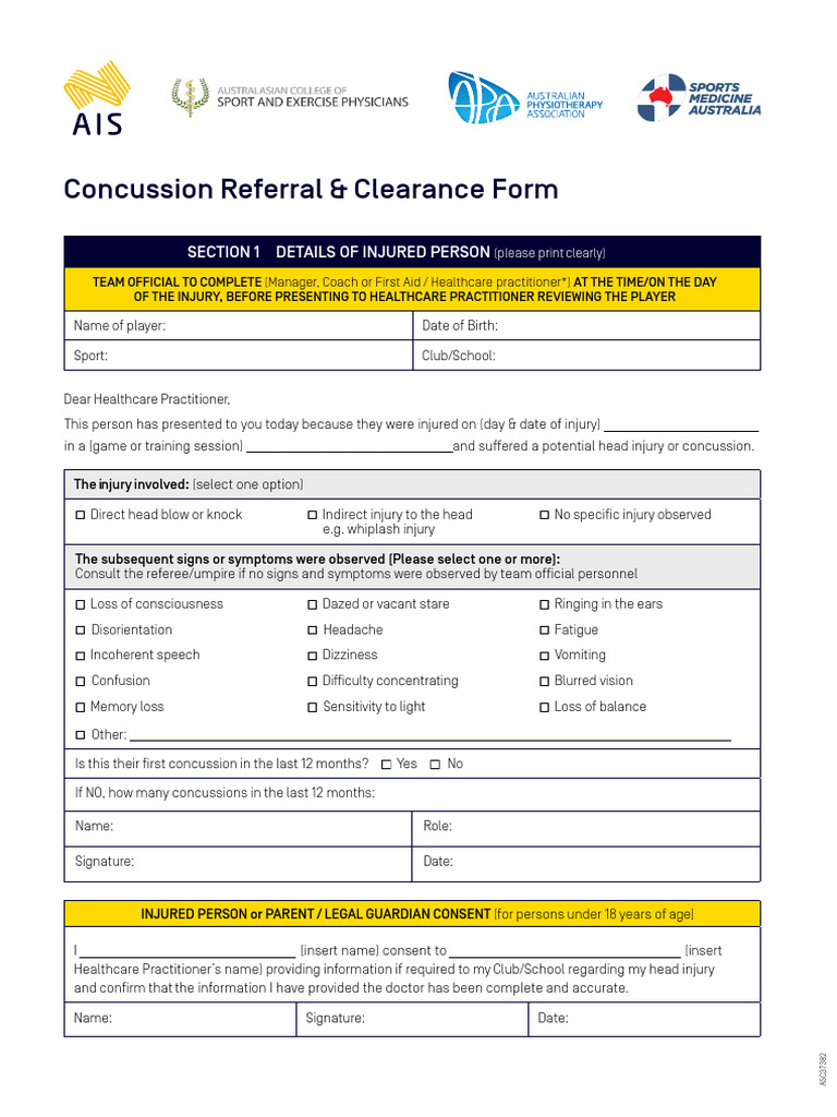 Concussion Referral and Clearance Form | PDF | Concussion | Diseases ...