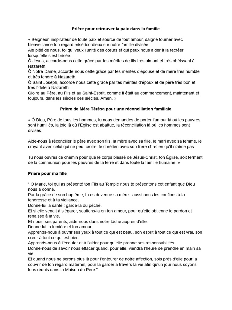 Prière pour la paix familiale | PDF