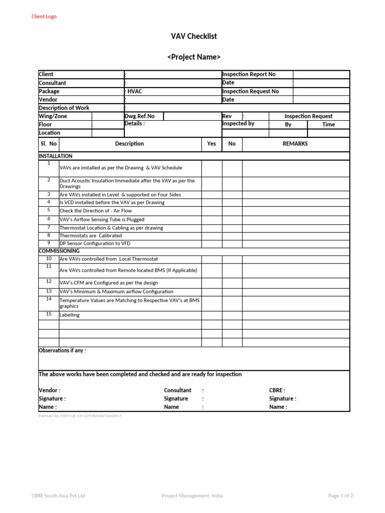 VAV Maintenance Inspection Checklist | PDF | Building Automation ...
