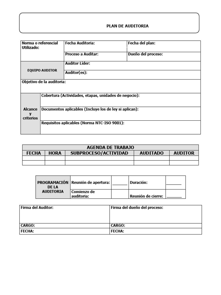 Plan de Auditoría ISO 9001 | PDF