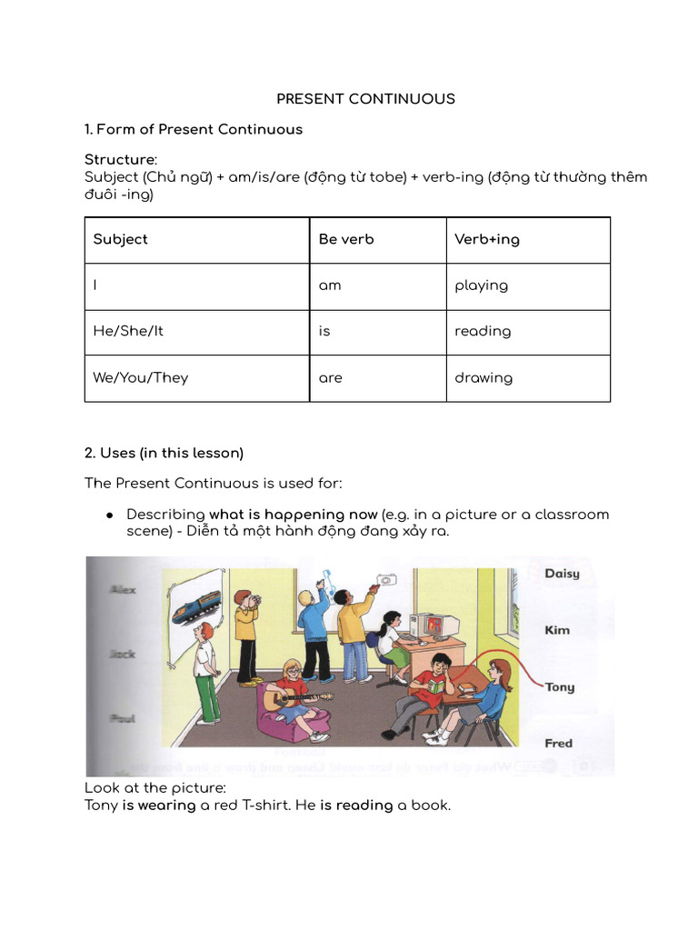Present Continuous Structure and Uses | PDF