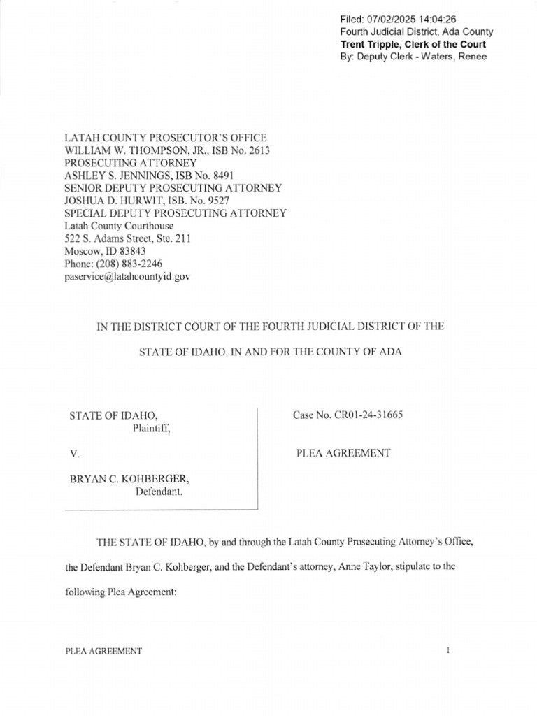Kohberger Plea Agreement Summary | PDF | Plea | Public Law