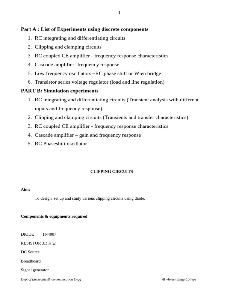 Clipping and Clamping Circuit Experiments | PDF | Amplifier ...