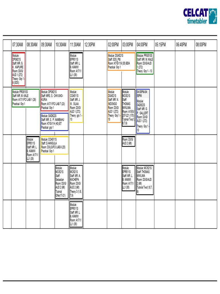 Bachelor of Computer Science Timetable | PDF