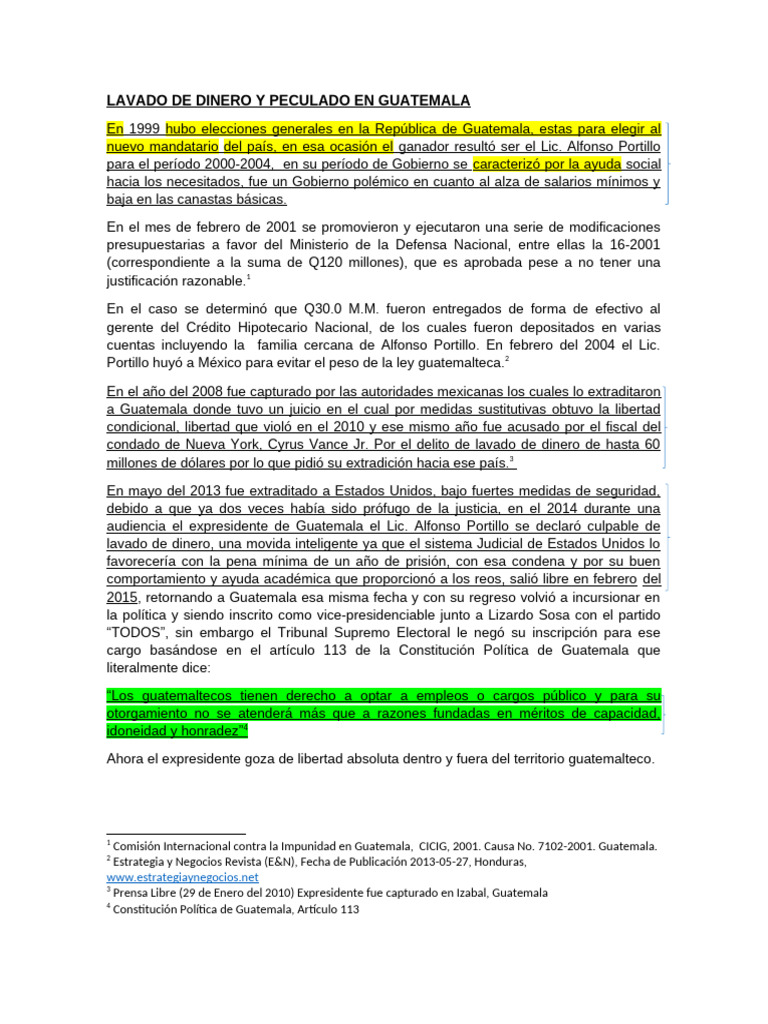 Lavado de dinero en Guatemala: Portillo | PDF | Guatemala | Gobierno