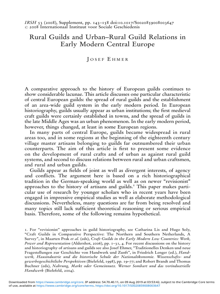 Rural Guilds in Early Modern Europe | PDF | Guild | Journeyman