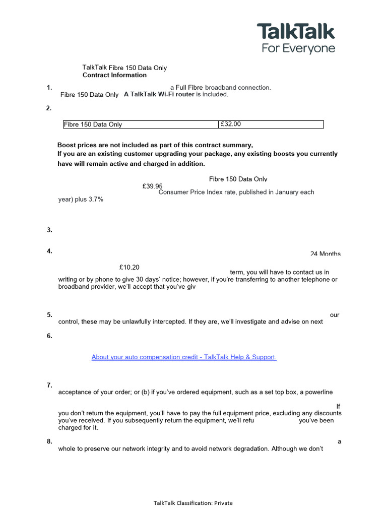 TalkTalk Contract and Cancellation Details | PDF