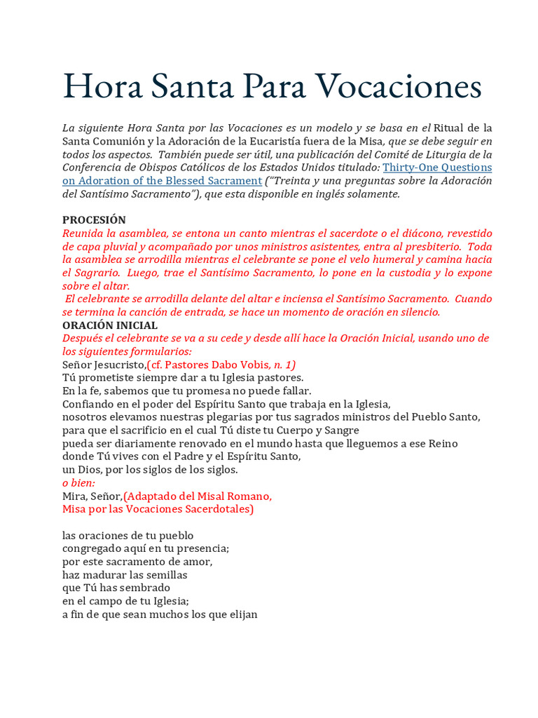 Hora Santa por Vocaciones Sacerdotales | PDF | eucaristía | Cristo (título)