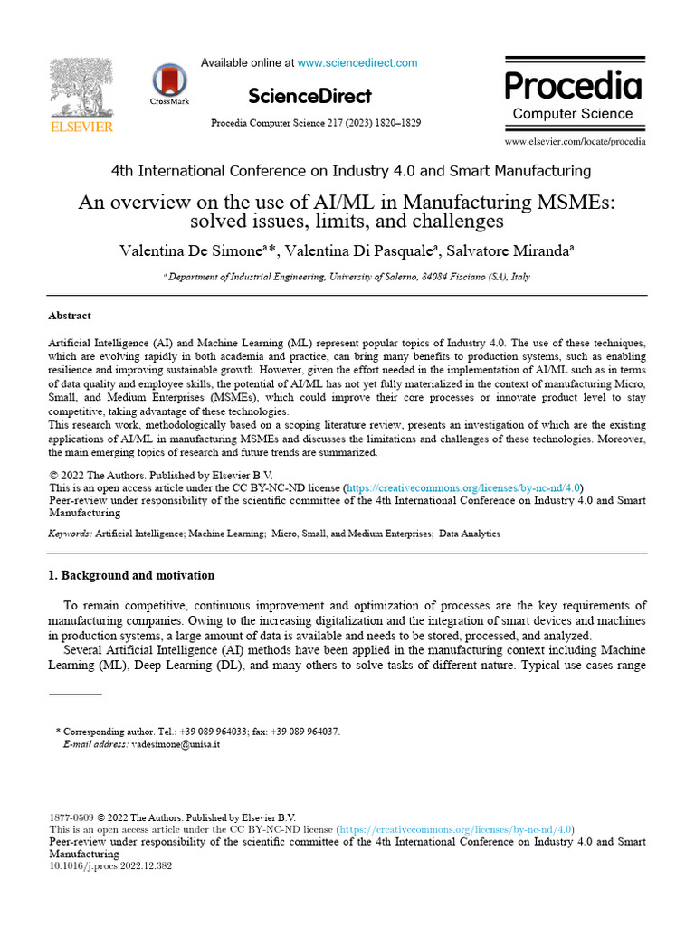 AI/ML Applications in Manufacturing MSMEs | PDF | Machine Learning ...