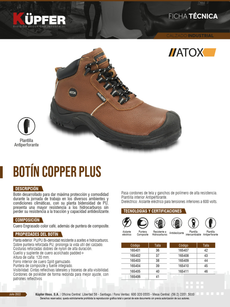 Botín Atox Copper Plus: Seguridad Industrial | PDF
