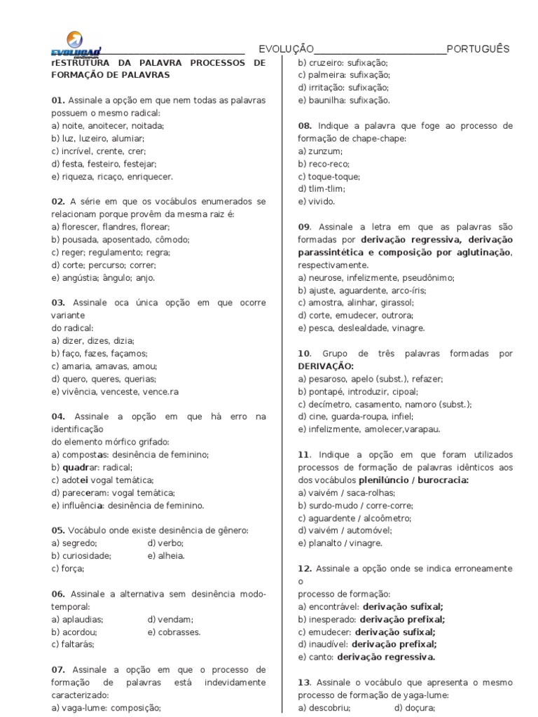 Formação de Palavras em Português | PDF | Pronome | Palavra