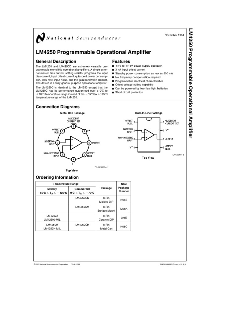LM4250 Programmable Op-Amp Datasheet | PDF | Amplifier | Operational ...