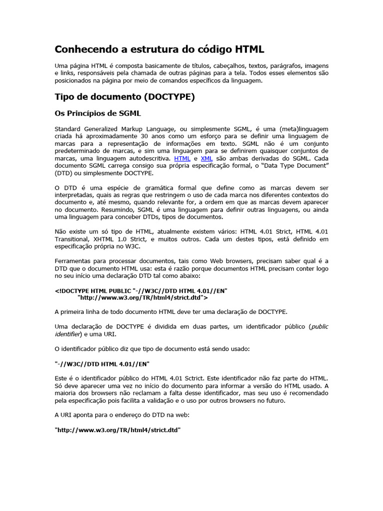Estrutura e DOCTYPE em HTML | PDF | Html | Informática