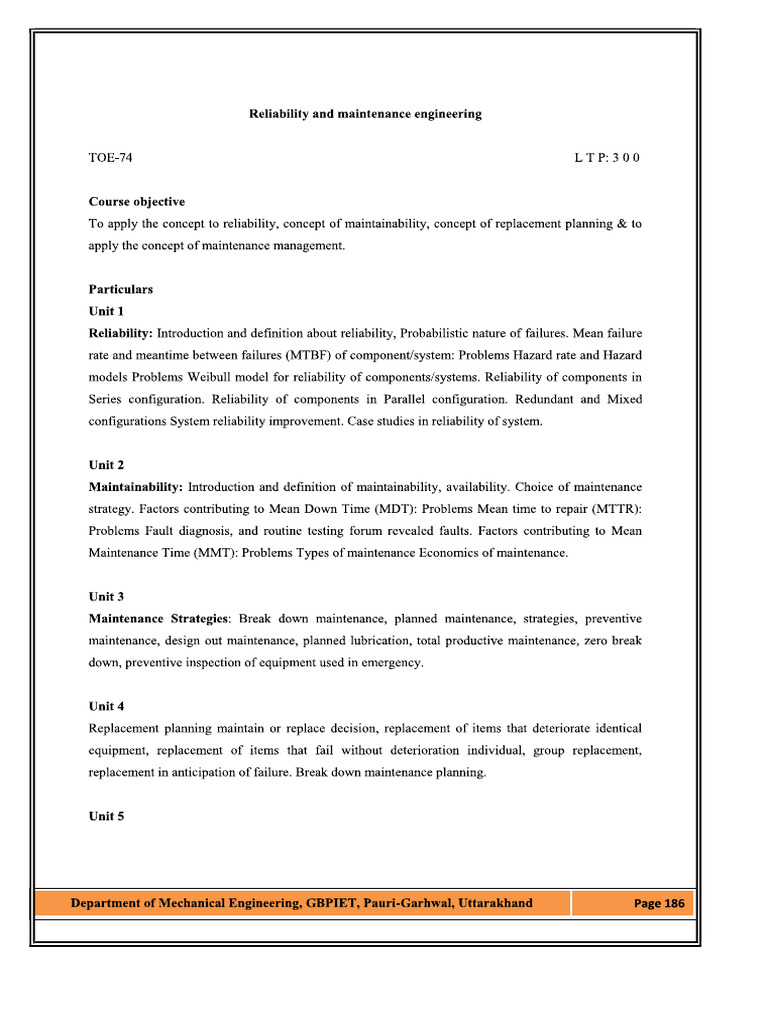 Reliablity and Maintainence | PDF