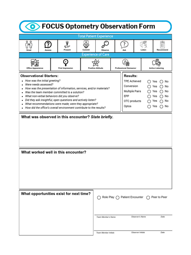 Optometry Observation Form Guide | PDF