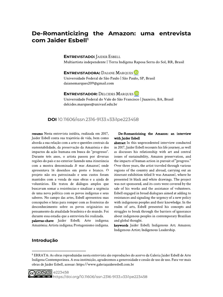De Romanticizing+the+Amazon+ +Uma+Entrevista+Com+Jaider+Esbell | PDF ...