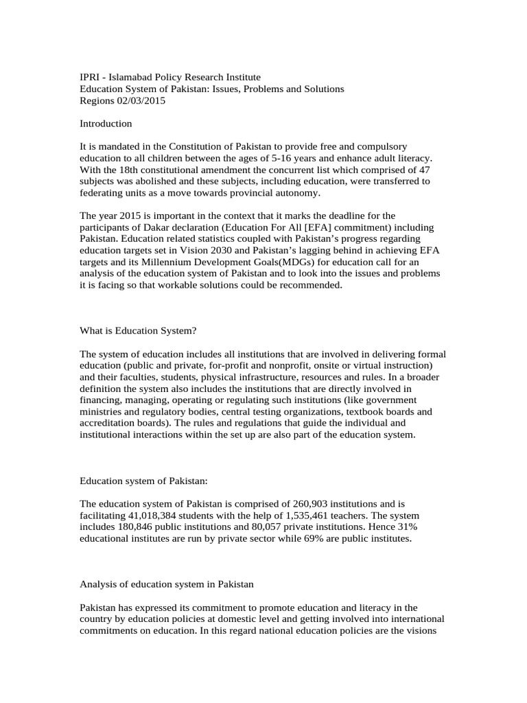 Challenges in Pakistan's Education System | PDF | Literacy | Millennium ...