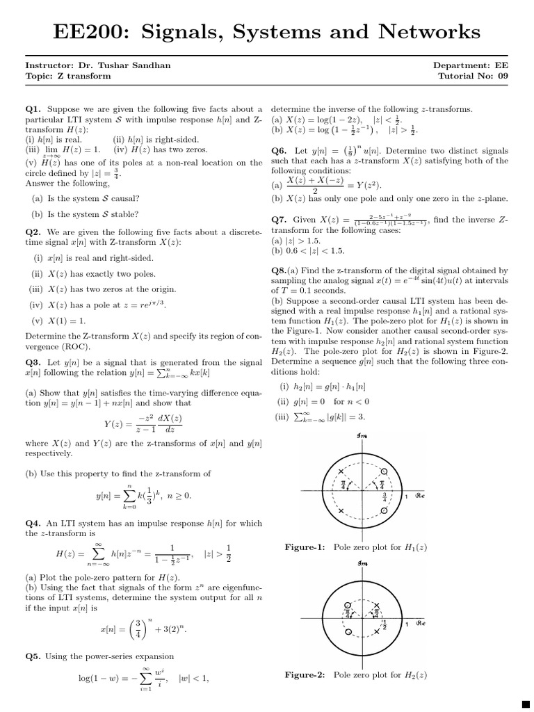 EE200 TSandhan Tutorial 9 | PDF | Signal Processing | Mathematical Analysis
