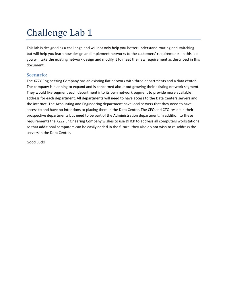 Challenge Lab 1 | PDF | Data Center | Computer Network